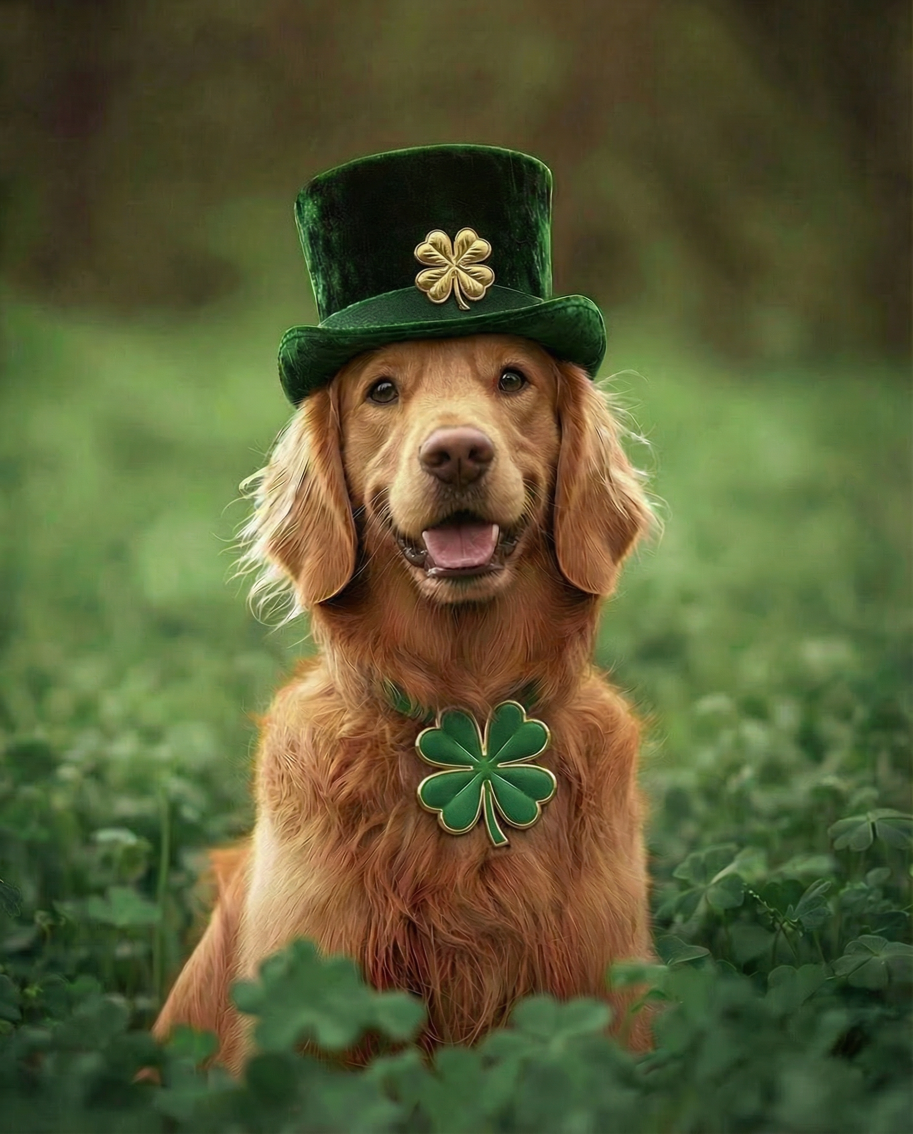 St. Patrick's Day Collection — Golden Retriever in Lucky Clover Hat