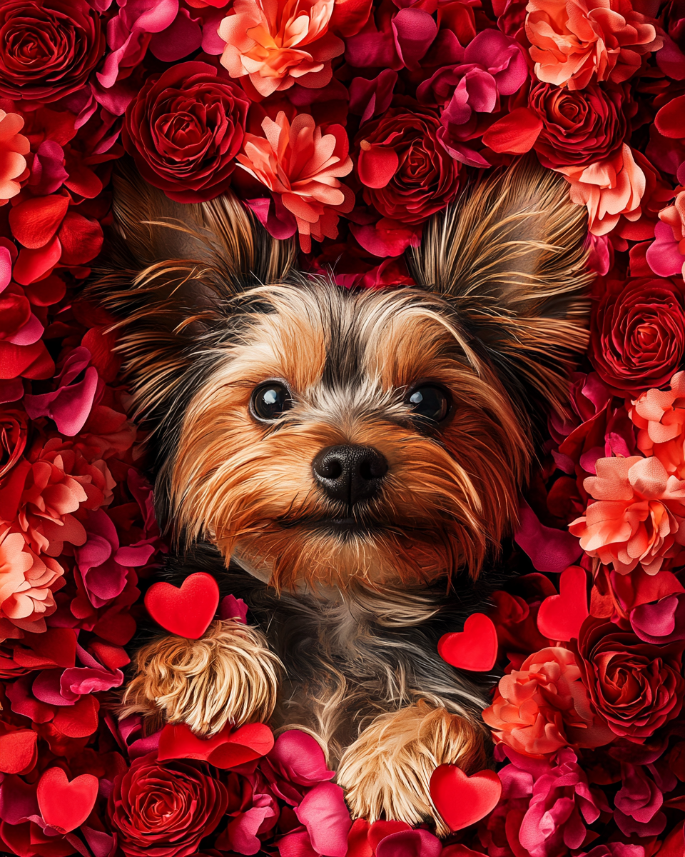 Yorkshire Terrier Valentine Rose Glow Original Art