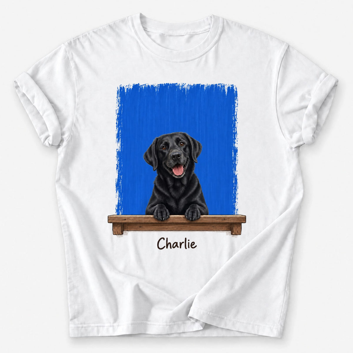 Peeking Pal custom pet T-shirt — Bath Time Blue