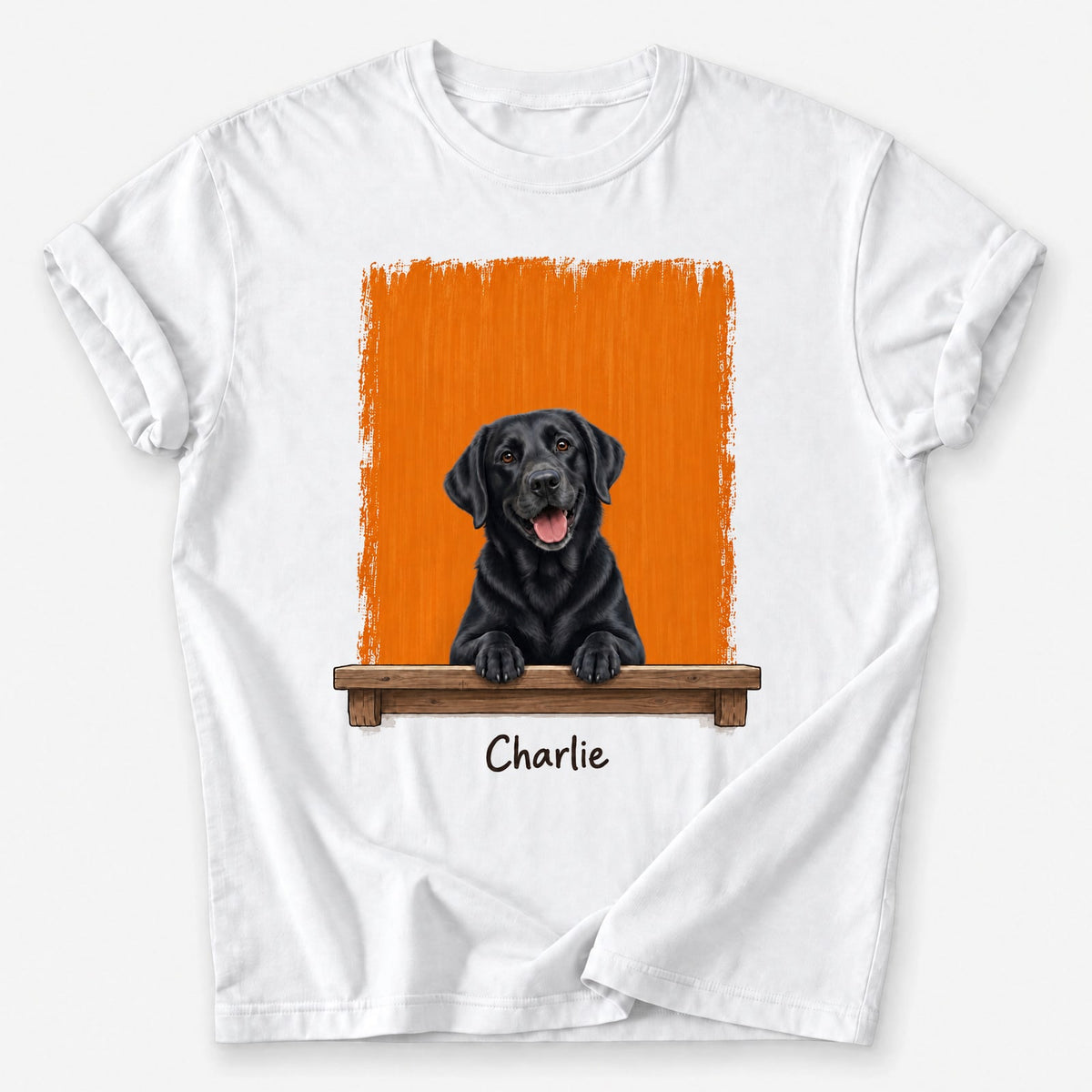 Peeking Pal custom pet T-shirt — Squeaky Toy Orange