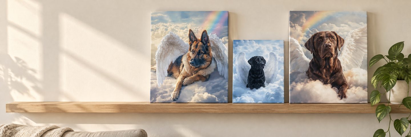A shelf with three bestseller canvases.