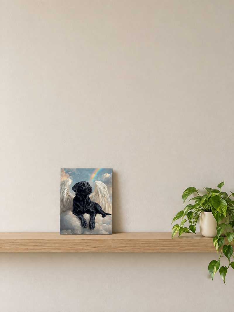 The Ascension Glow canvas at the smallest size, standing on a wall shelf.