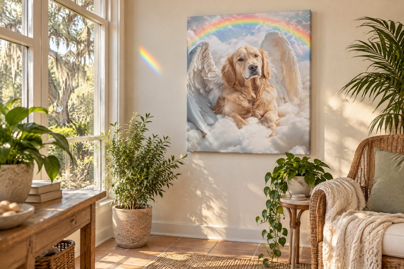 The Rainbow Throne canvas on the wall of a bright room.